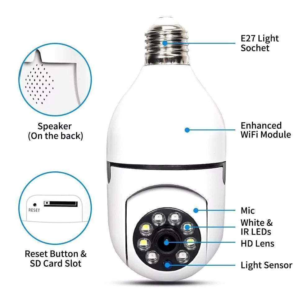 Cámara de Seguridad WiFi 360° E27 Full HD con Visión Nocturna y Control desde el Móvil